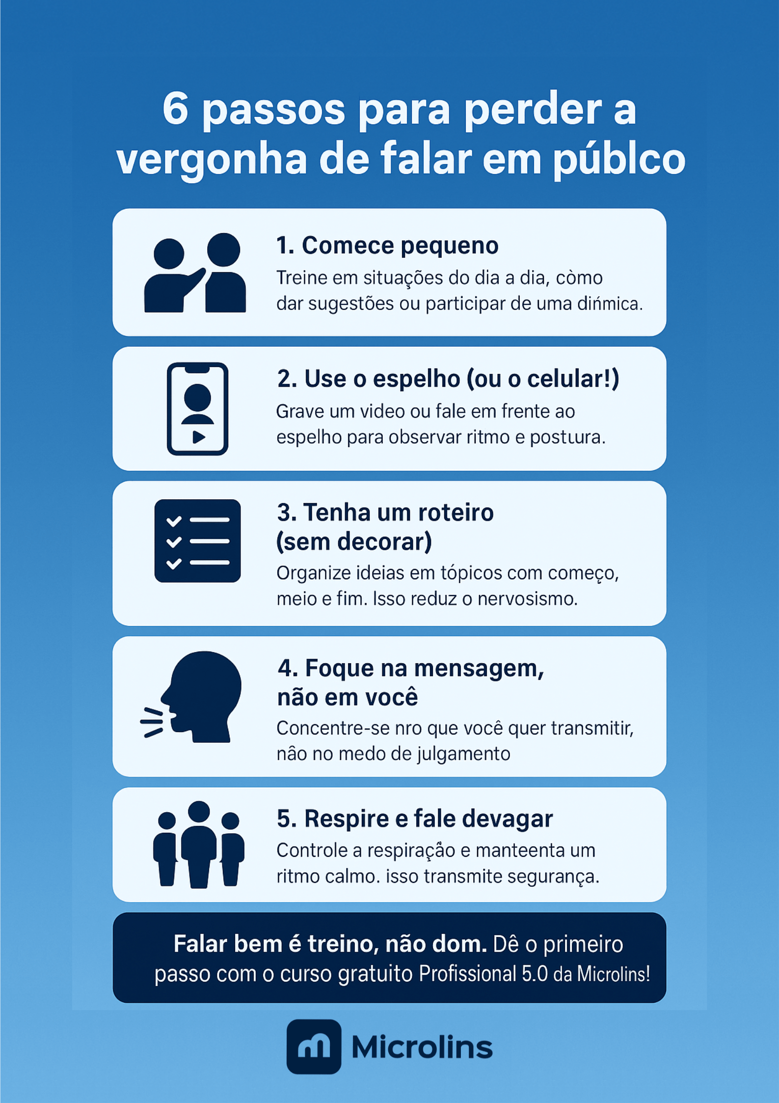 infográfico como perder a vergonha de falar em público: 6 passos que funcionam